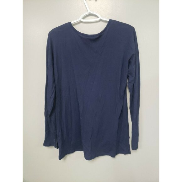 MICHAEL KORS WOMENS LARGE SHIRT BLUE LONG  SLEEVE V NECK TOP - Picture 4 of 4